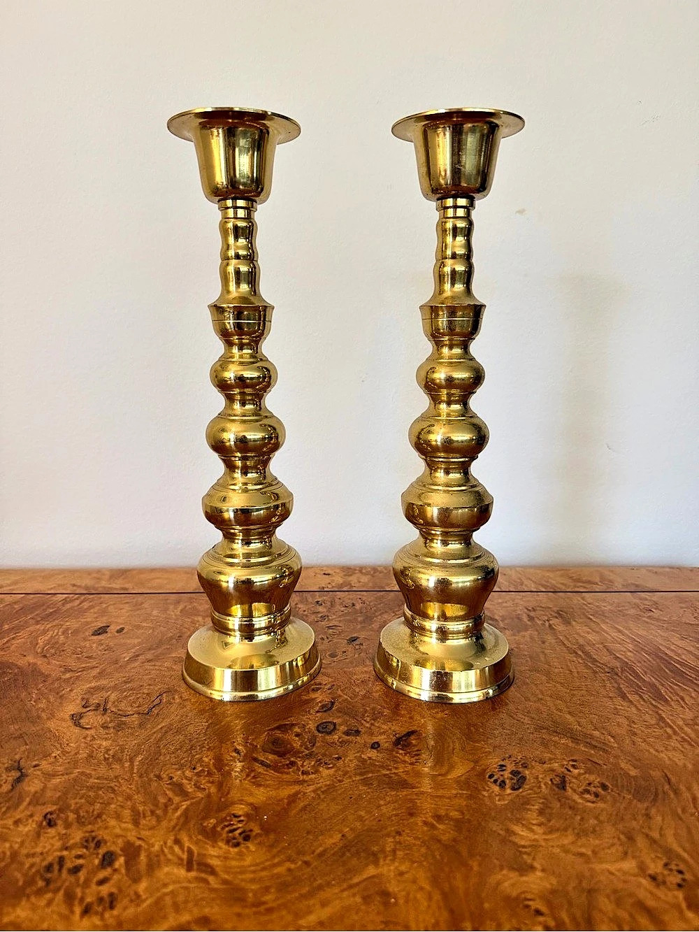 Vintage MCM Brass-Tone Candlestick Pair